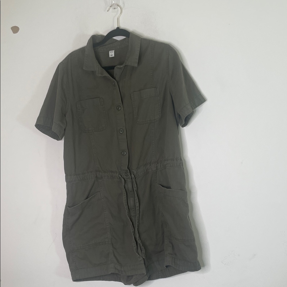 Old Navy Olive Short-Sleeve Jumpsuit
